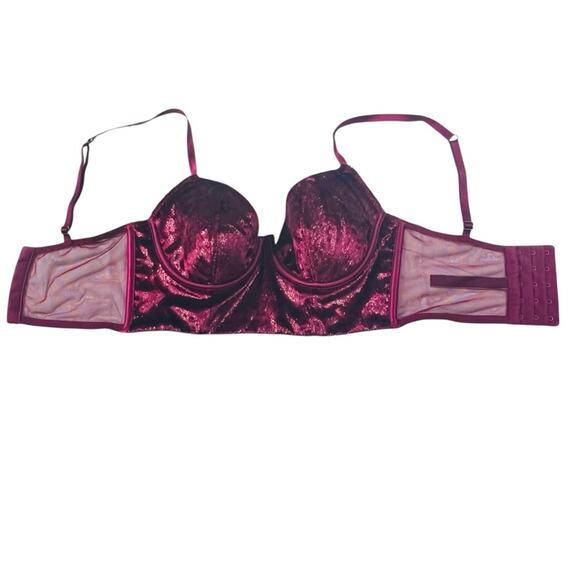 Victoria's Secret Very Sexy Shimmer Velvet Longline Balconet Bra 32B Whimsigoth - Picture 7 of 13